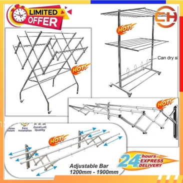 Stainless Steel Clothes Rack Rak Penyidai Baju Hanger Baju Clothes Drying Rack Hanger Laundry Hanger Foldable 