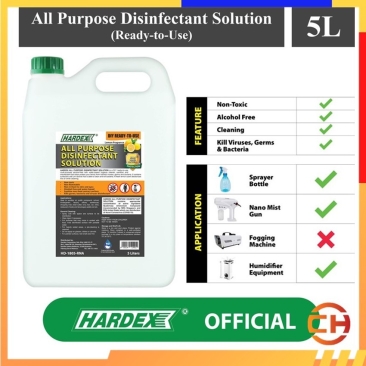 Hardex All Purpose Disinfectant Solution Lemon Fragrance (Ready To Use) / For SMOKE & FOGGING 5 Litres