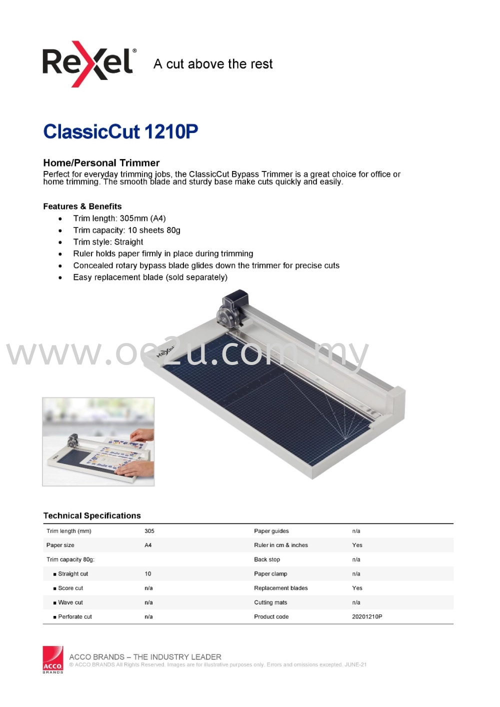 REXEL ClassicCut 1210P Trimmer (Cutting Length: 305mm / A4, Cutting Capacity: 10 sheets) 