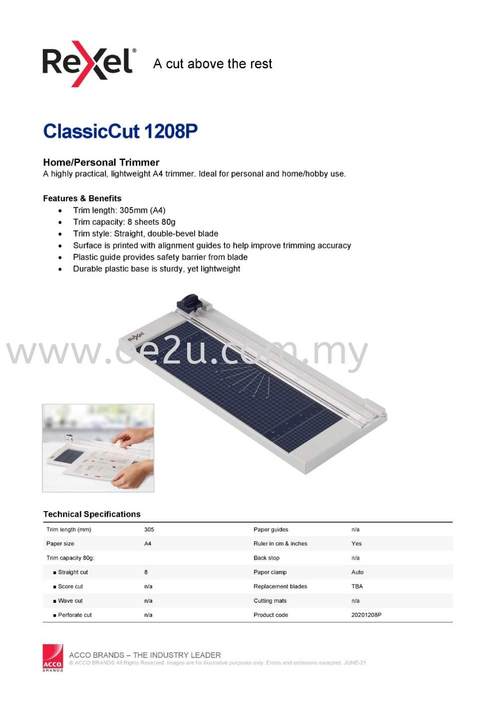 REXEL ClassicCut 1208P Trimmer (Cutting Length: 305mm / A4, Cutting Capacity: 8 sheets) 