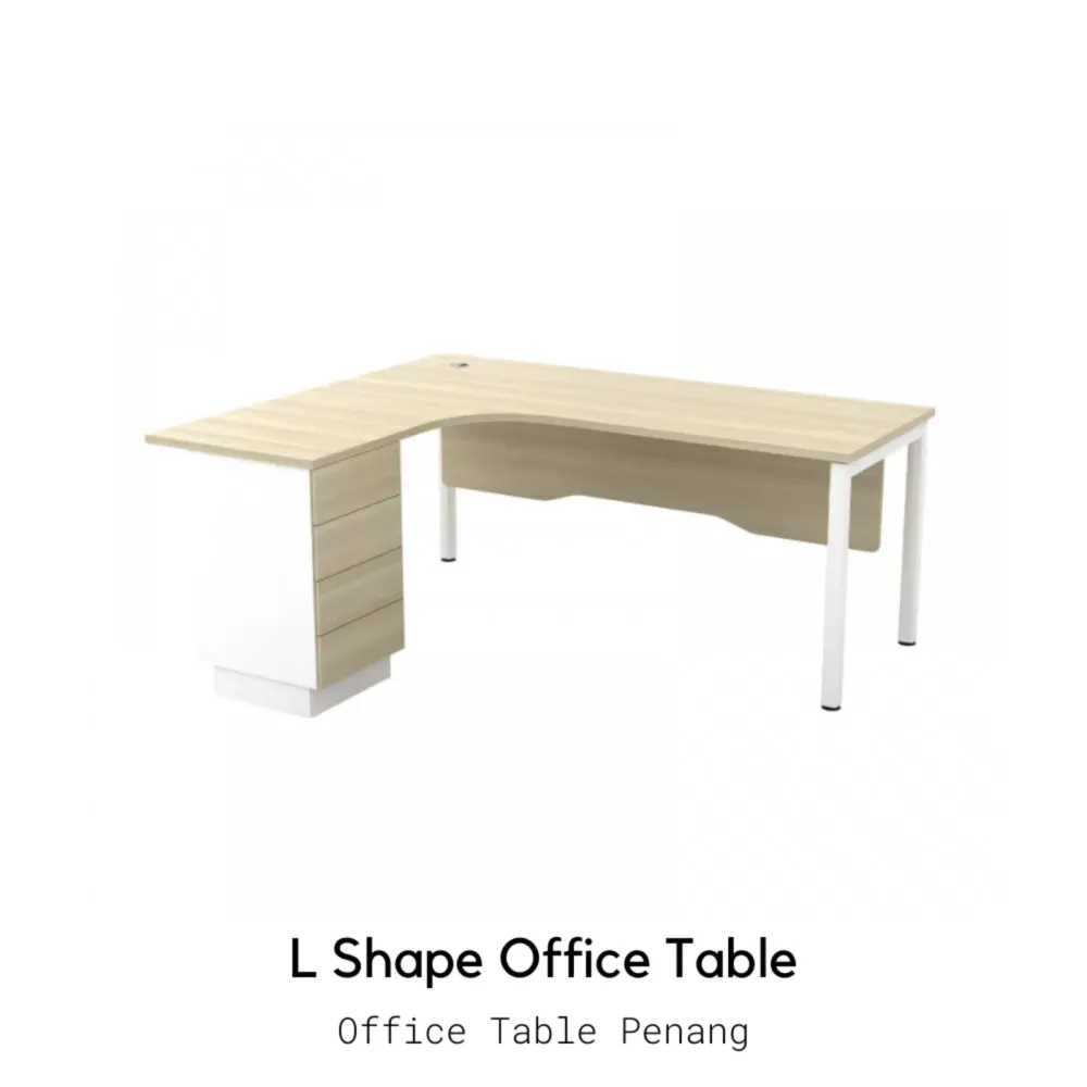 L-Shape Manager Table With Aluminium Front Panel and Drawer｜Office Table Penang