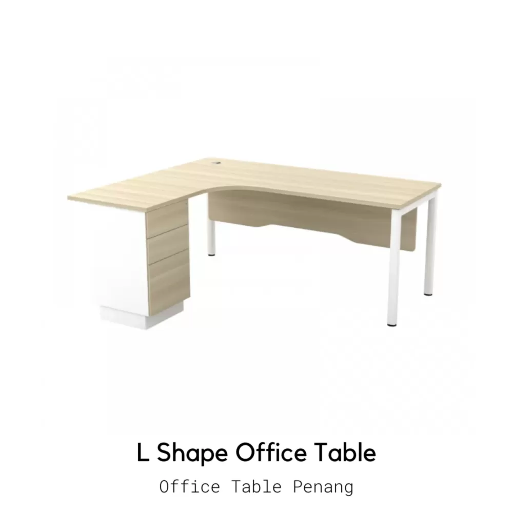 L-Shape Manager Table With Wooden Front Panel and Drawer｜Office Table Penang