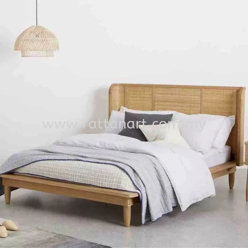 WOODEN BED FRAME WITH RATTAN NETTING