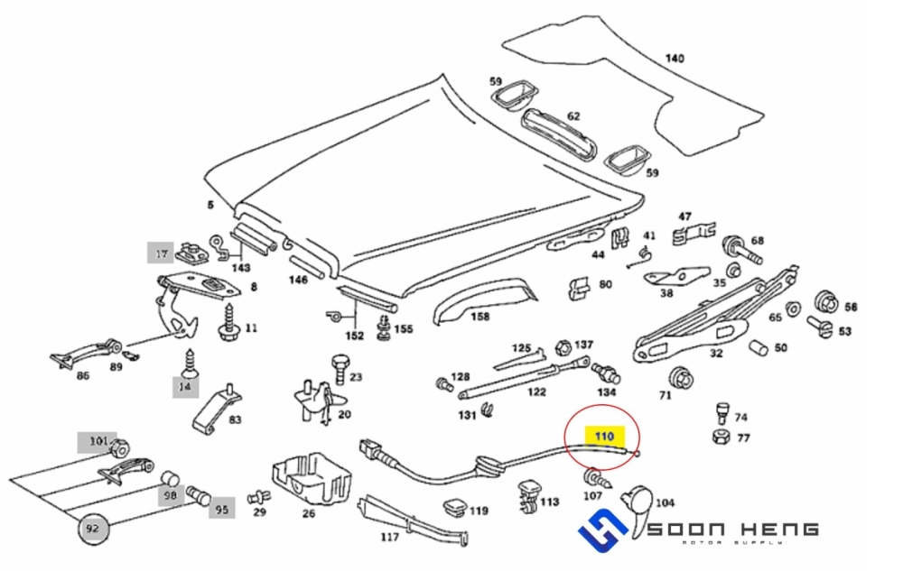 Mercedes-Benz W201 - Engine Hood Release Cable (Original MB)