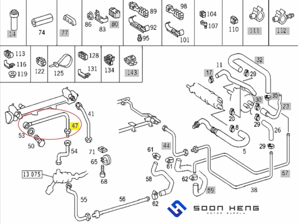 Mercedes-Benz W202 and W208 - Fuel Hose from Engine to Return Line (COHLINE)