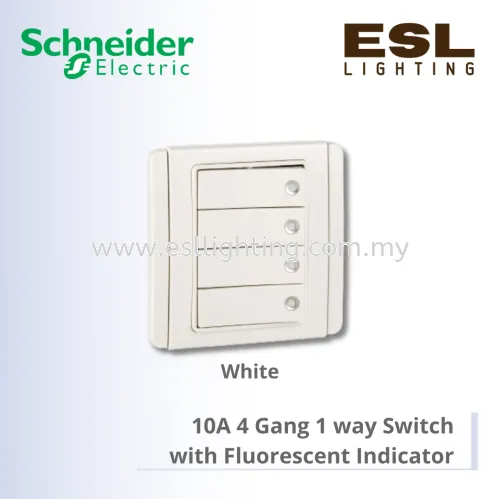 SCHNEIDER NEO SERIES HORIZONTAL DOLLY SWITCHES 10A 4 GANG 1 WAY SWITCH WHITE E3034H1_FWWW_G11