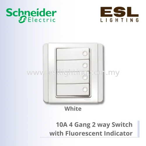 SCHNEIDER NEO SERIES HORIZONTAL DOLLY SWITCHES 10A 4 GANG 2 WAY SWITCH WHITE E3034H2_FWWW_G11