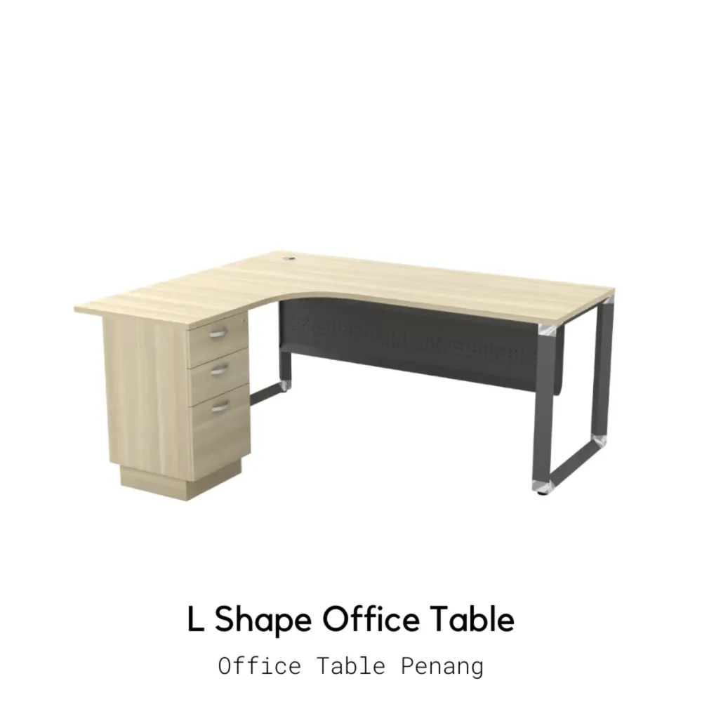 L-Shape Manager Table With Metal Front Panel & 2D1F Drawer ｜Office Table Penang