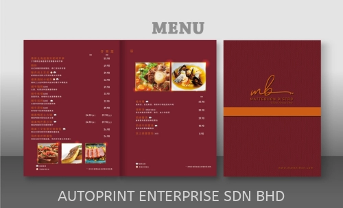 Custom Printed Full Colour Menu