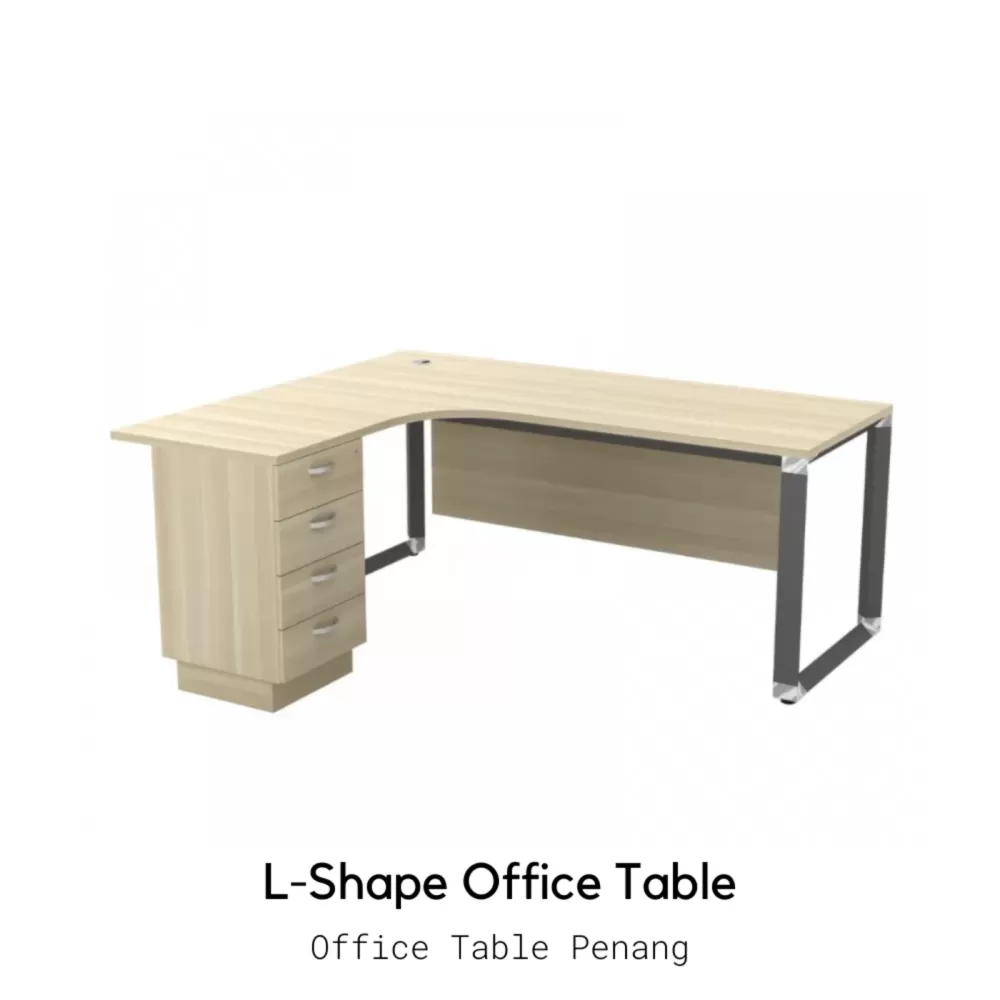 L-Shape Manager Table With Wooden Front Panel and Drawer｜Office Table Penang