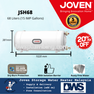 Joven JSH68 (68L) Storage Water Heater Tank - 68 Litres
