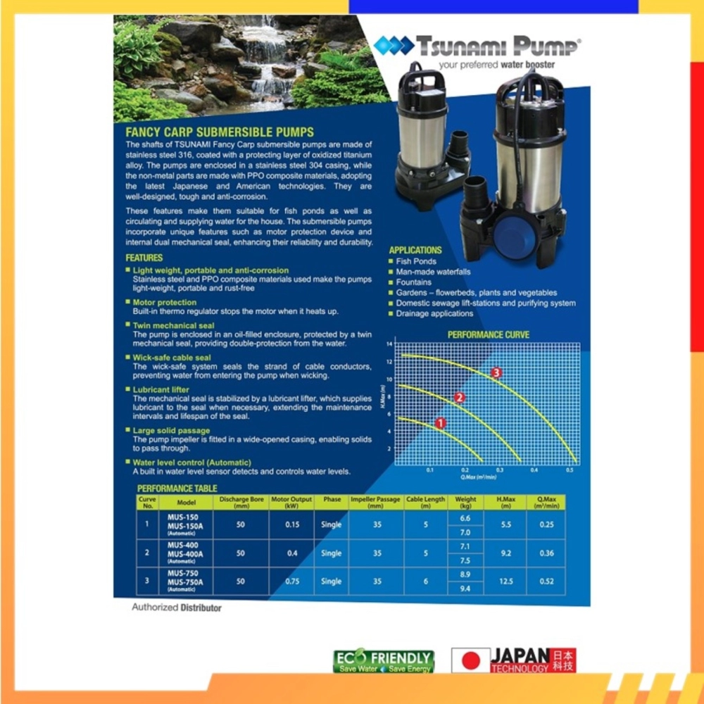 Tsunami MUS 150/150A FANCY CARP Submersible Pump