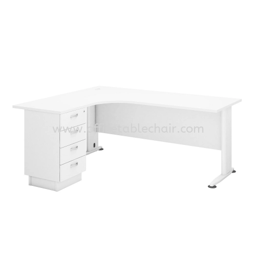 HADI 5' L-SHAPE EXECUTIVE OFFICE TABLE METAL J LEG C/W FIXED PEDESTAL & WOODEN MODESTY PANEL AHL 1515-4D(L)