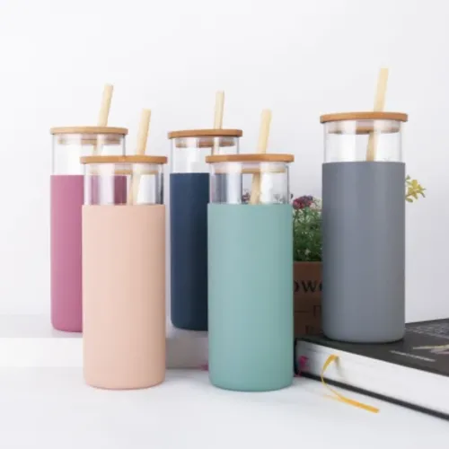 Tumbler Glass Water Bottle With Silicone Straw