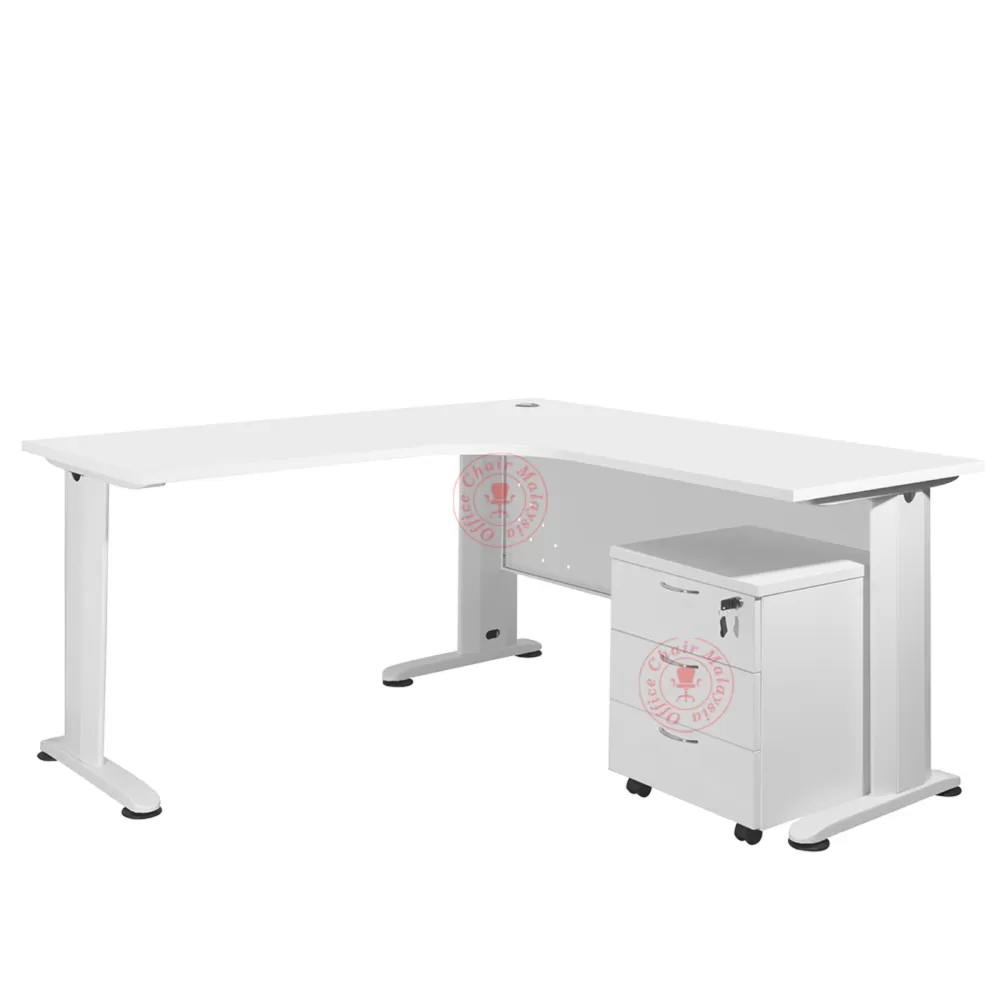 White color L Shape Table c/w Mobile Pedestal 3 Drawer | Office Table | Meja Pejabat | Meja Office