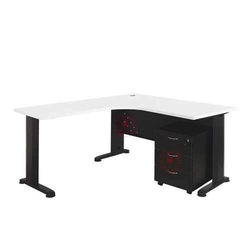 L Shape Office Table c/w Mobile Pedestal 3 Drawer | Writing Table | Meja Pejabat