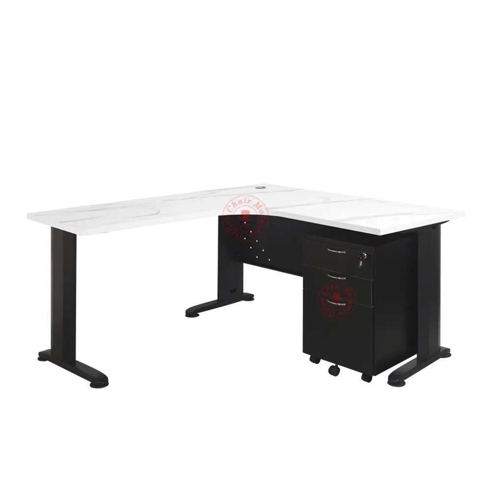 L-Shape 1500mm x 1500mm Office Table c/w Mobile Pedestal 2D1F | Meja Pejabat | Meja Office