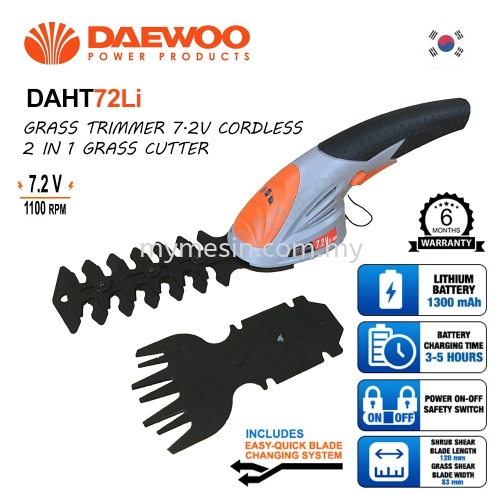 DAEWOO DAHT72-Li 7.2V Cordless Grass Trimmer & Shrub Shear Hedge Trimmer 