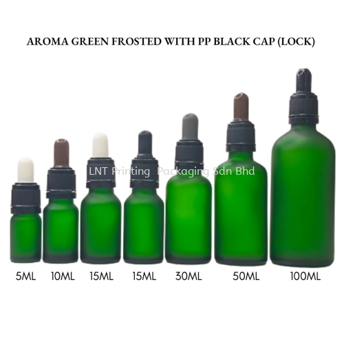 Aroma Green Frosted Bottle with PP Black Cap (LOCK)