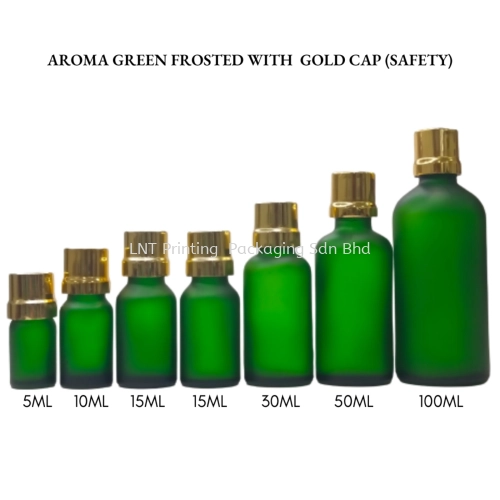 Aroma Green Frosted Bottle with Gold Cap (SAFETY)