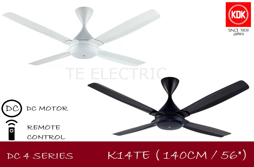 KDK K14TE 56" 140CM REMOTE CONTROL CEILING FAN FOUR BLADES DC MOTOR DG/WT 56 INCH 4B (DARK GREY/WHITE)