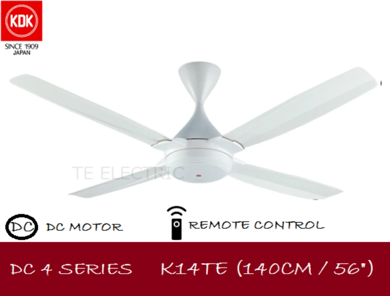 KDK K14TE 56" 140CM REMOTE CONTROL CEILING FAN FOUR BLADES DC MOTOR DG/WT 56 INCH 4B (DARK GREY/WHITE)