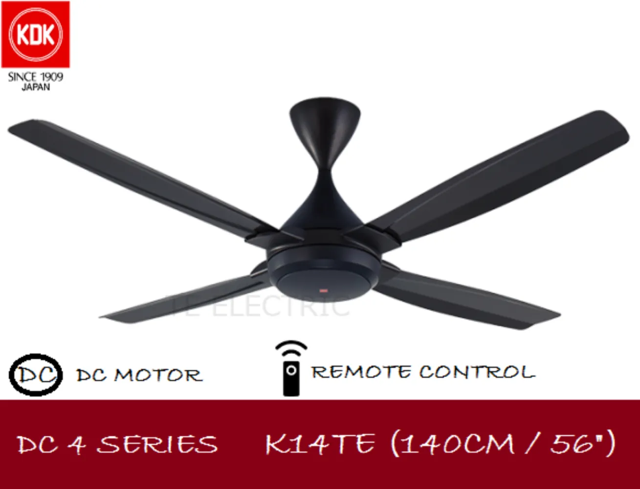 KDK K14TE 56" 140CM REMOTE CONTROL CEILING FAN FOUR BLADES DC MOTOR DG/WT 56 INCH 4B (DARK GREY/WHITE)