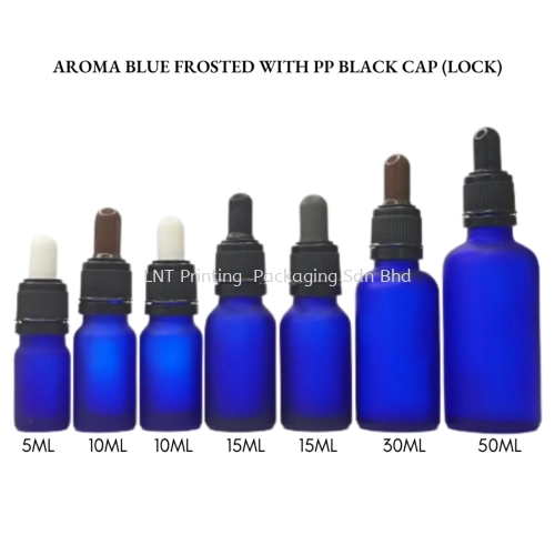 Aroma Blue Frosted Bottle with PP Black Cap (LOCK)