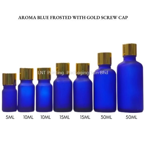 Aroma Blue Frosted Bottle with Gold Screw Cap