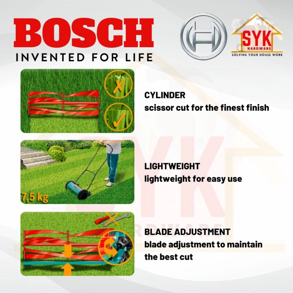 Bosch Home & Garden Manual Hand Push Cylinder Lawn Mower, 38 cm