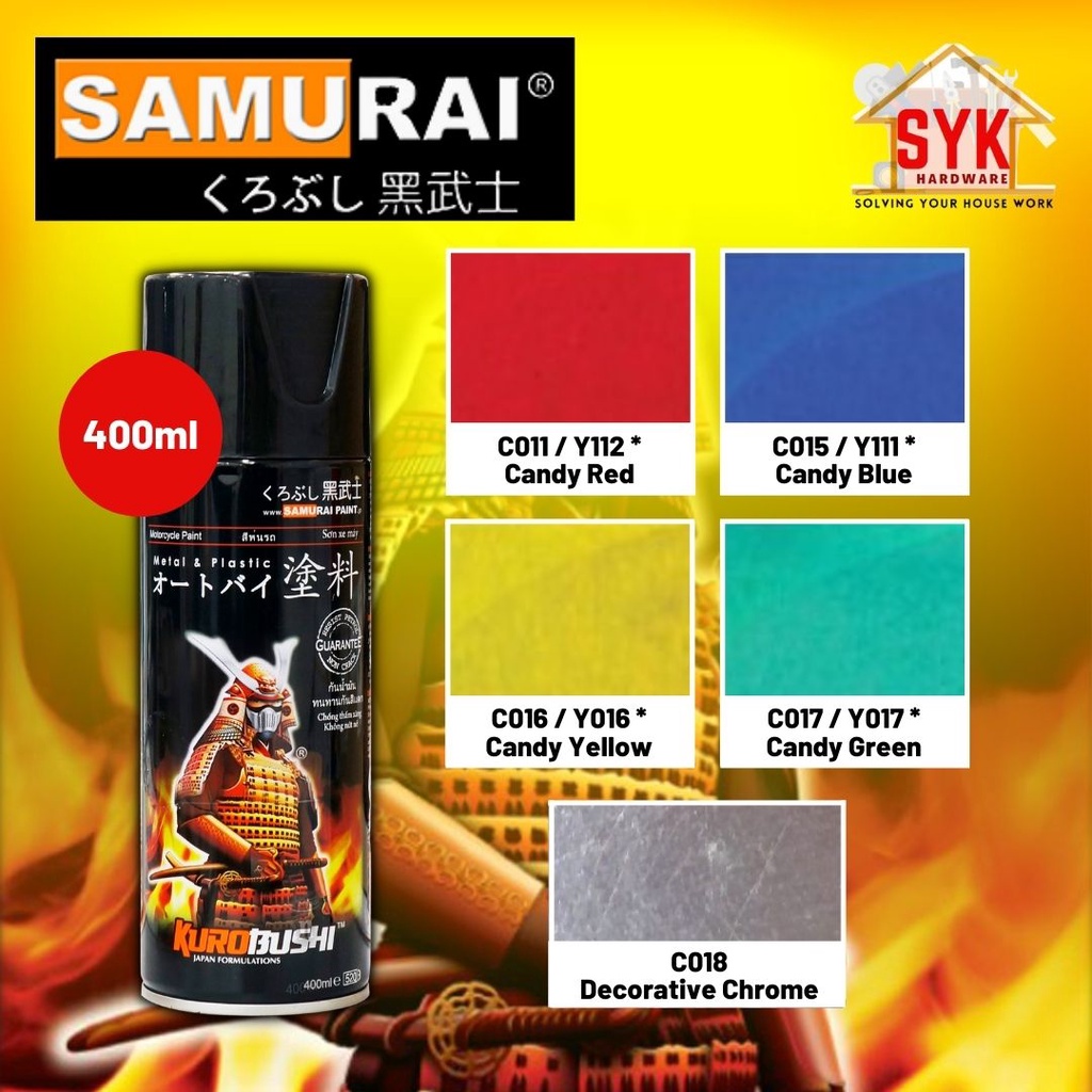 SYK Samurai Spray Paint Candy Chrome Color Sprays 400ml Candy Red/Blue/Yellow/Green Decorative Chrome Spray Paint