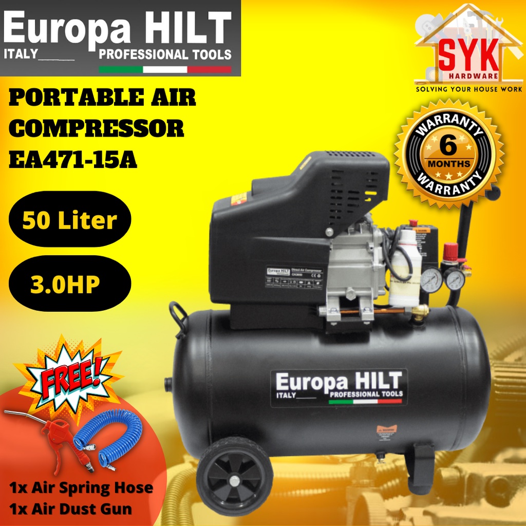 SYK Europa Hilt EA471-15A Portable Air Compressor 50 Liter Direct Driver Oil Compressor Angin Kompressor FREE GIFT