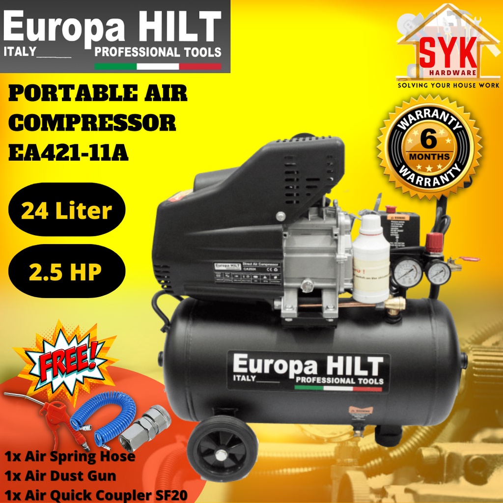 SYK Europa Hilt EA421-11A Portable Air Compressor 24 Liter Direct Driver Oil Compressor Angin Kompressor FREE GIFT