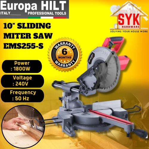 SYK Europa Hilt 10 Inch EMS255-S Sliding Miter Saw Machine Cutting Saw Mesin Potong Kayu Besi Mesin Gergaji