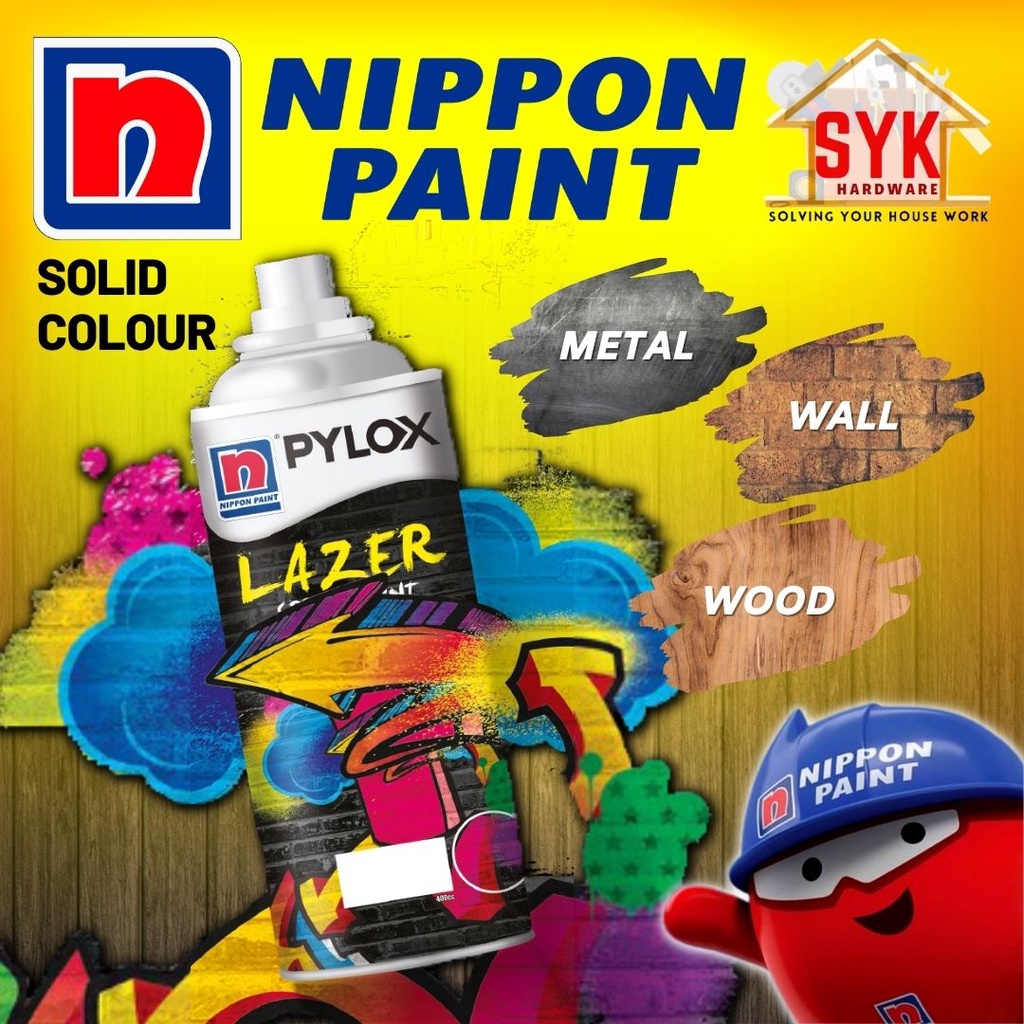 SYK Nippon Pylox Lazer Spray Paint (Solid Colours) Spray Colour For Wood Metal Wall Cat Sembur Clear Sky Blue