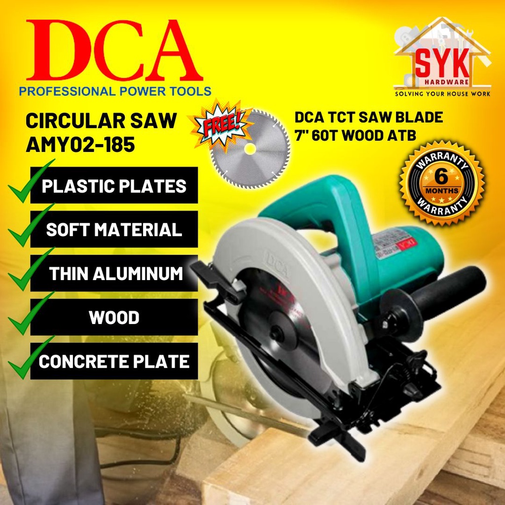 SYK DCA / MOSTAZ Electric Circular Saw Machine 7 Inch Power Woodworking Tools Mesin Gergaji Kayu Elektrik - Free Gift