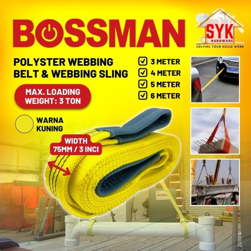 SYK BOSSMAN Polyster Webbing Belt (75mm X 2 Ton) Sling Strap Weight ...
