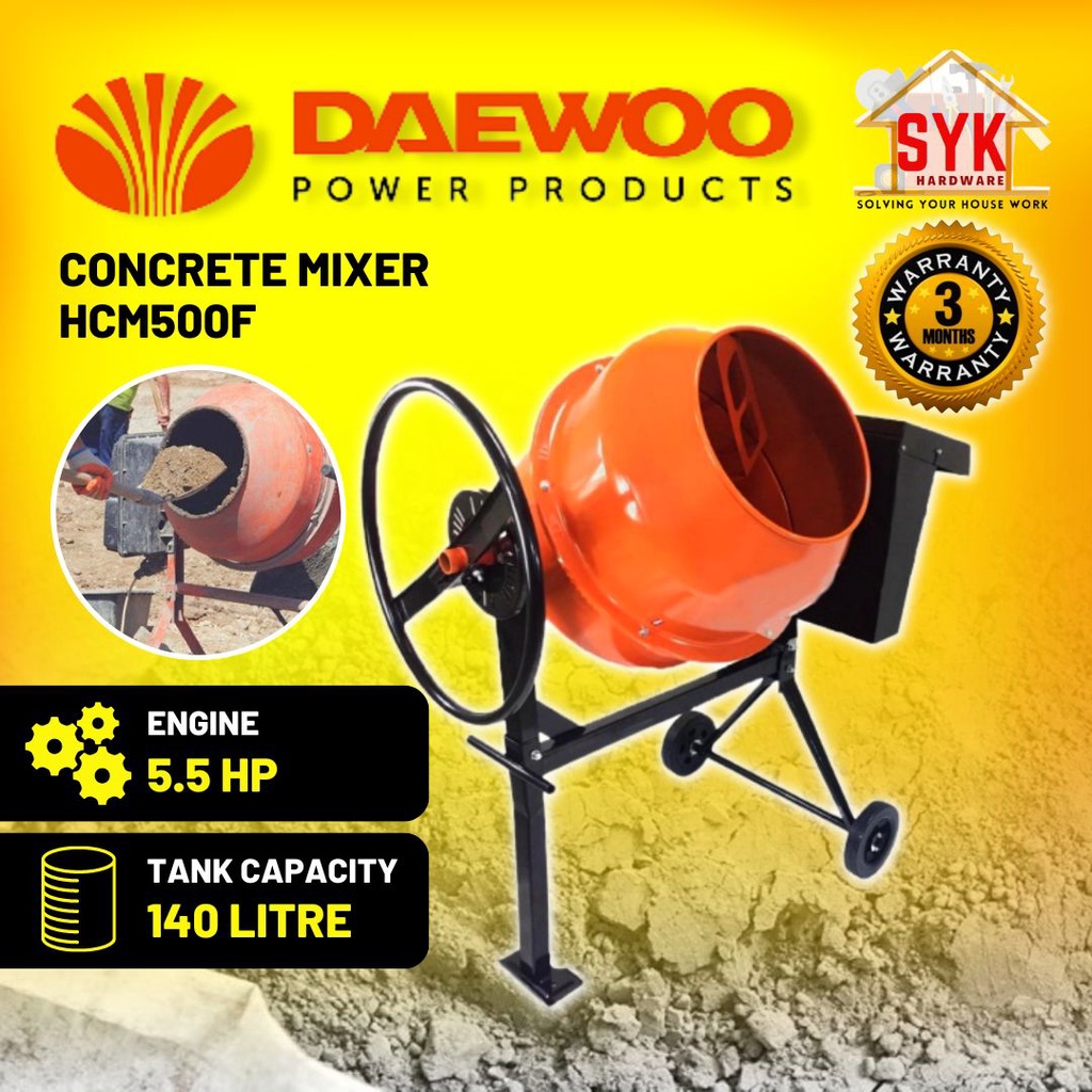 SYK DAEWOO Gasoline Concrete Mixer 5.5Hp HCM500F Construction Tools Cement Mixer Machine Mixer Simen