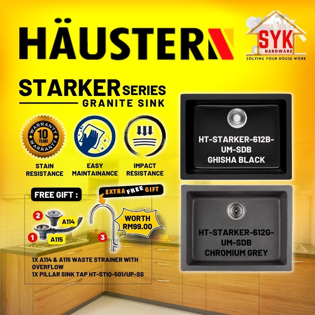 SYK (FREE SHIPPING) RUBINE Haustern HT-STARKER-612B-UM-SDB/HT-STARKER -612G-UM-SDB Granite Sink Kitchen Sink Sinki Dapur