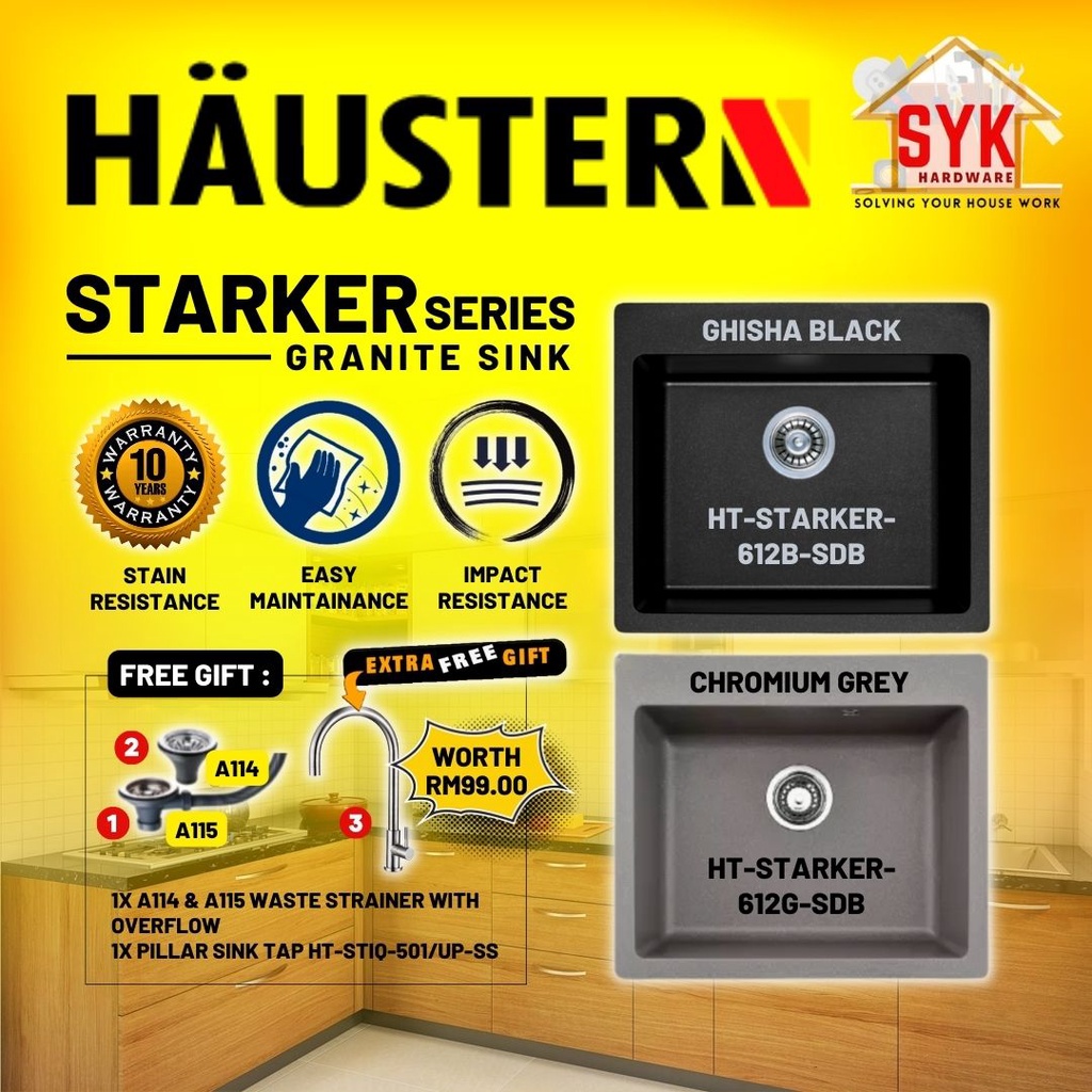 SYK (FREE SHIPPING) RUBINE Haustern HT-STARKER-612B / HT-STARKER -612G Granite Sink Kitchen Sink Sinki Dapur