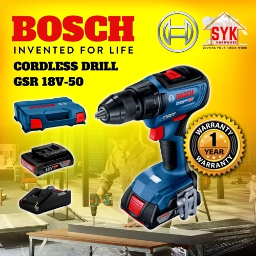 SYK BOSCH GSR 18V-50 Brushless Cordless Drill Driver Battery Bosch Power Tools Mesin Gerudi Bateri - 06019H50L0