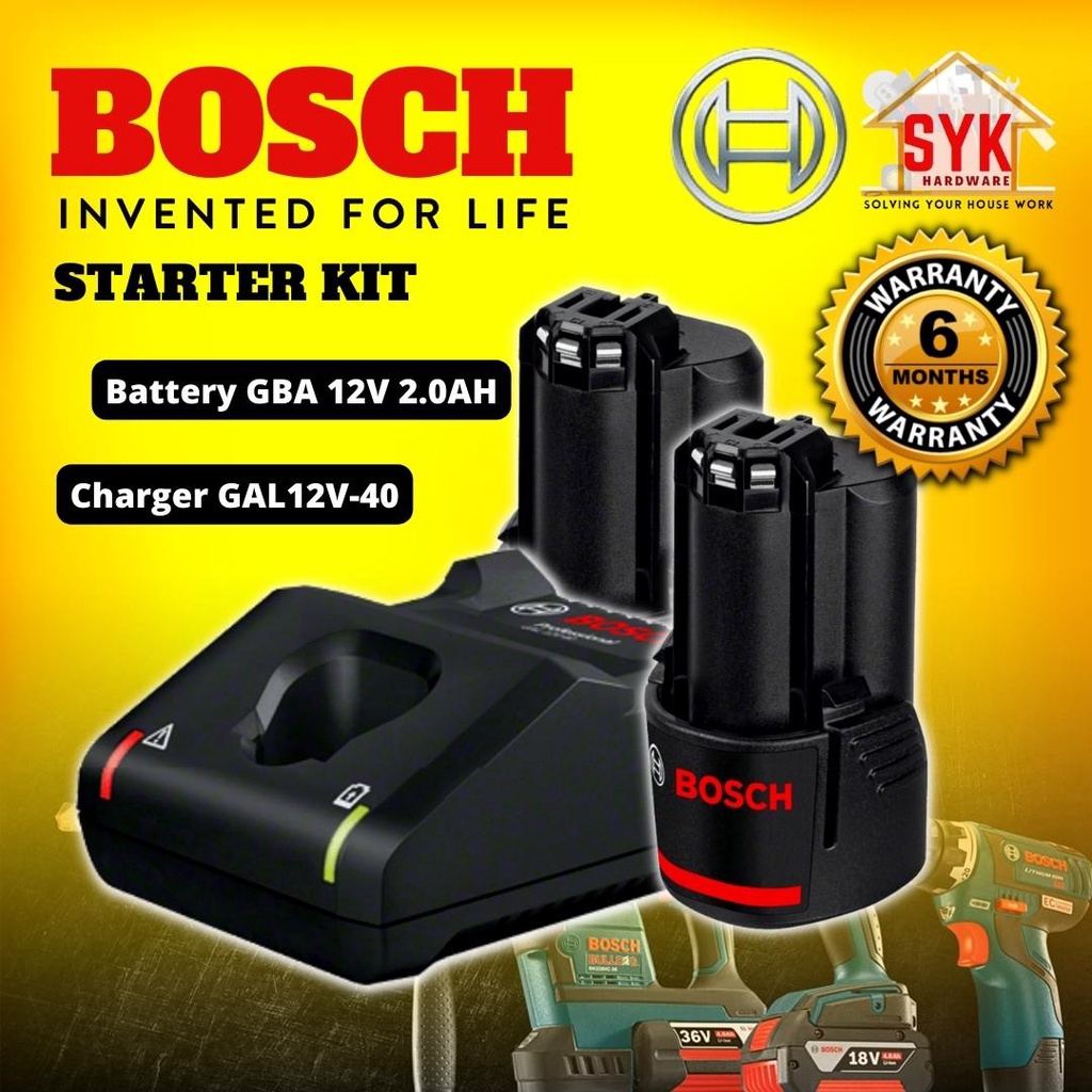 SYK Bosch Battery Charger GAL12V 40 GBA12V 2.0Ah Starter Set