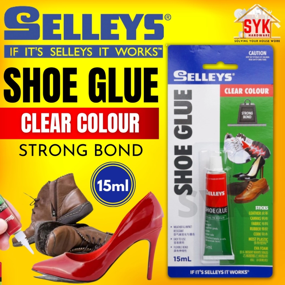 SYK SELLEYS Shoe Glue (15ml) Clear Colour Shoe Repair Kit Adhesive
