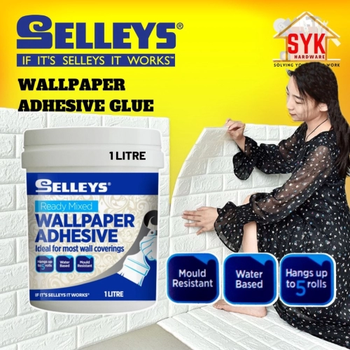 SYK Selleys WallPaper Adhesive Glue 1 Liter Gam Wallpaper Wall Lining Paper Glue Ready Mixed Use Kertas Dinding