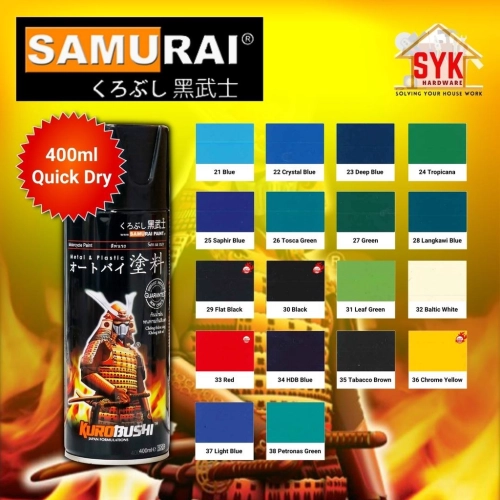 SYK SAMURAI Spray Paint Standard Colour 400ml (21-38) Plastic and Metal Coating Motorcycle Spray Menggerutu Samurai