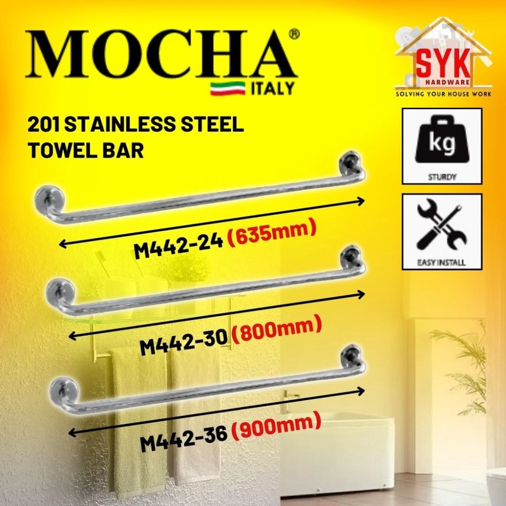 SYK Mocha Bathroom Towel Bar Rack M442-24/30/36 Towel Bar Stainless Steel Rak Tuala Besi Lipat Bilik Air