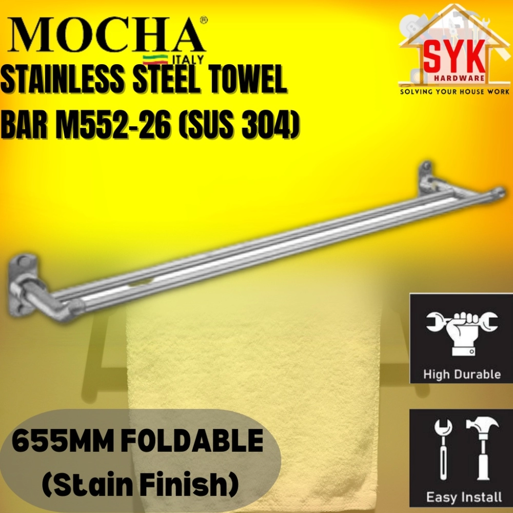 SYK MOCHA M552-26/M552-36 Bathroom Foldable Towel Rack Stainless Steel Towel Bar Hanging Towel Clothing Sidai Baju