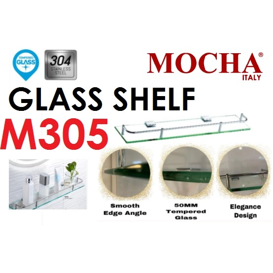 MOCHA Single Layer Stainless Steel Glass Bathroom Shelf Rack Rak Kaca Tandas M305