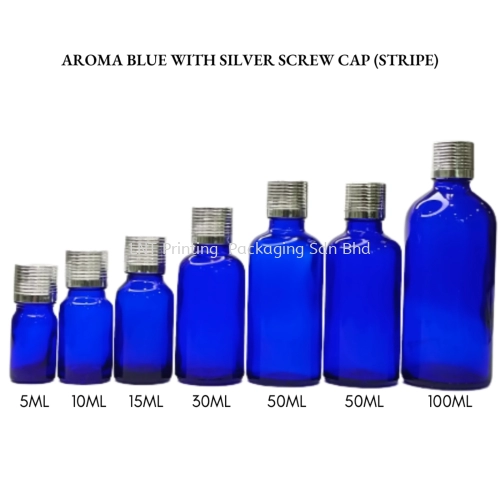 Aroma Blue Bottle with Silver Screw Cap (STRIPE)