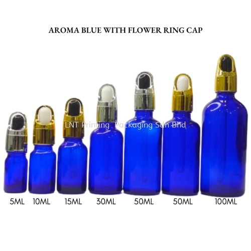 Aroma Blue Bottle with Flower Ring Cap 